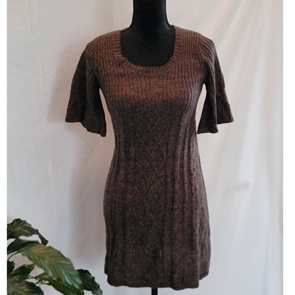 Pink Republic Womens Brown Cable Knit Short Sleeve Sweater Dress Size M